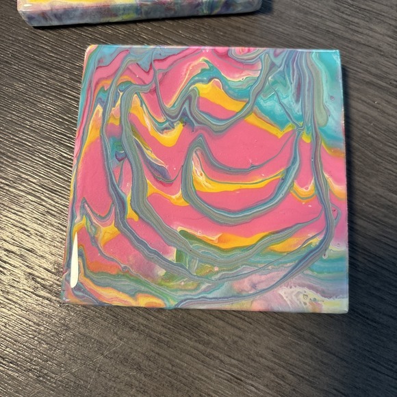 Acrylic Pour Painted Square Wood With Epoxy Resin  Coasters Set Of 4 - Picture 4 of 6